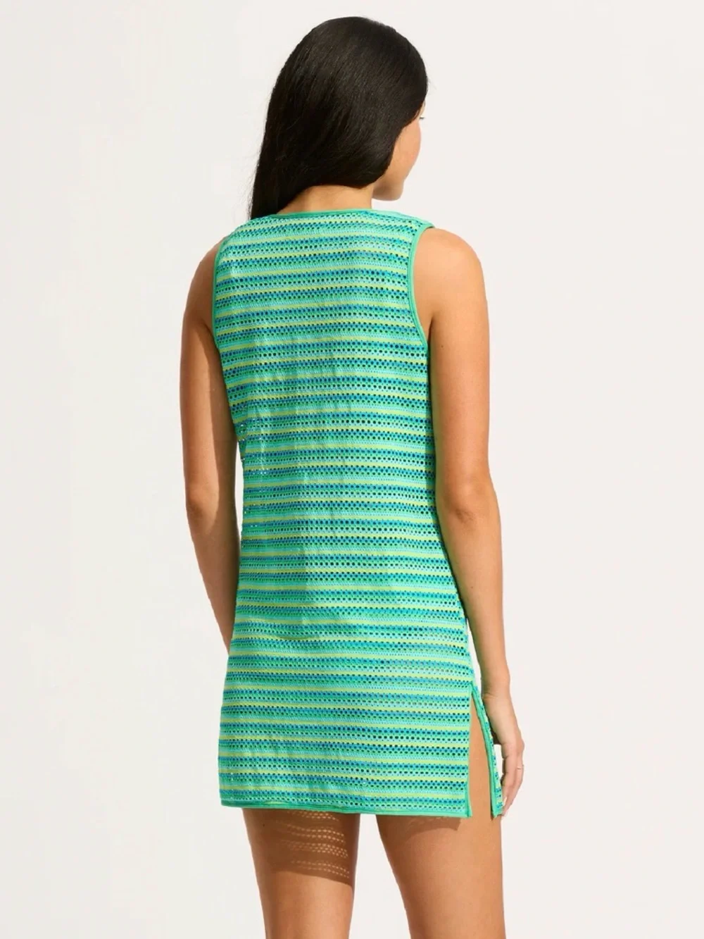 Seafolly Green Teal Striped Crochet Swim Coverup